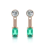 *Two Stone:Yellow Gold Round And Emerald Cut Lab Gemstone Drop Earrings