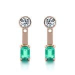 Two Stone:Yellow Gold Round And Emerald Cut Lab Gemstone Drop Earrings