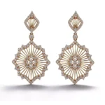 Radiant Fan Earrings | Dual-Tone 18K Gold Drop Earrings with Round-Cut Diamonds(Earring backs not included)