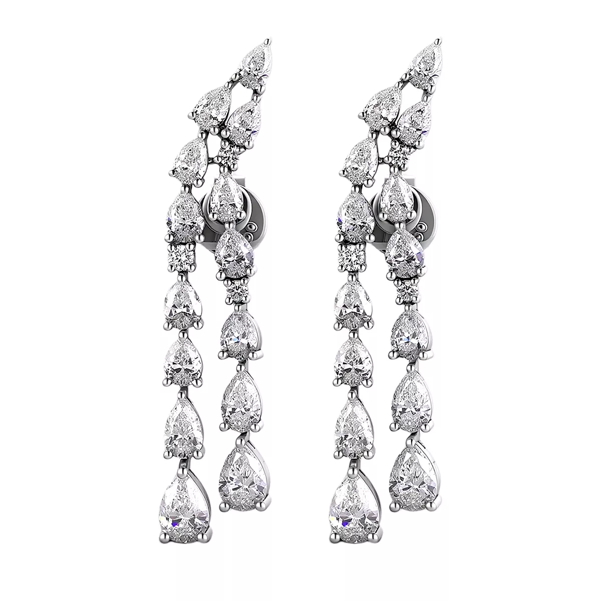 1-58 *Glamorous Pear Cut Moissanite Double Strand Waterfall Earrings - Image 1