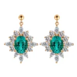 *Vintage Oval Green Lab Gemstone Starburst Halo Drop Earrings