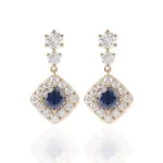 * 5*5MM Cushion Cut Sapphire Halo Earrings