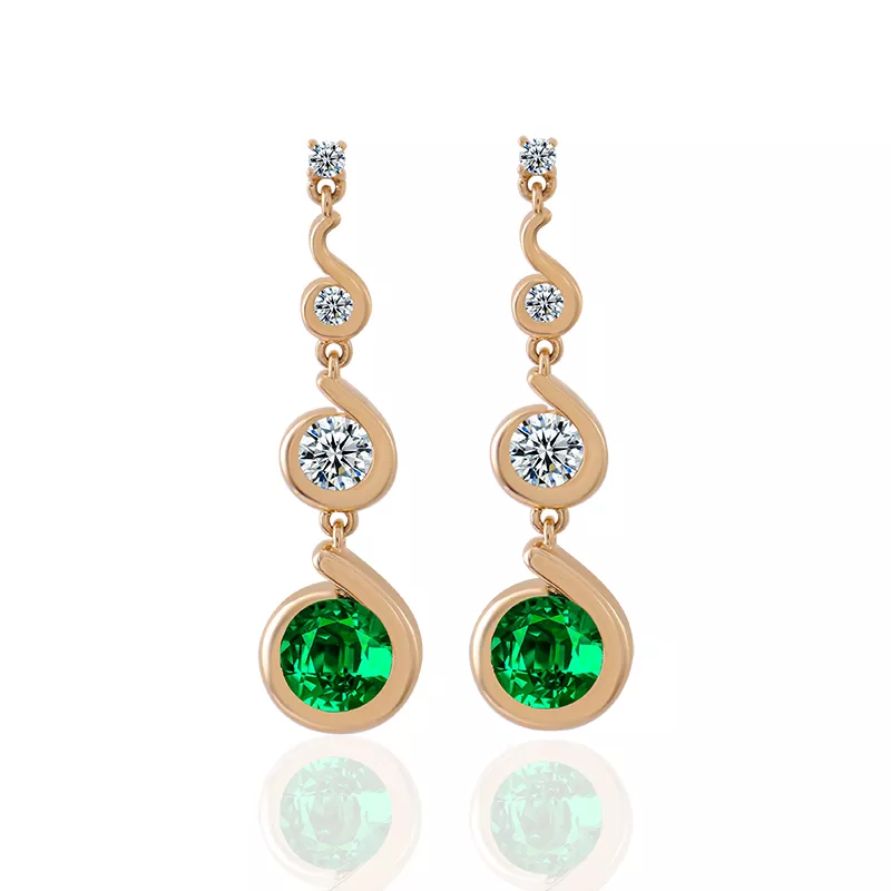 1-67 *Round Emerald and Moissanite Graduated Swirl Drop Earrings - Image 1