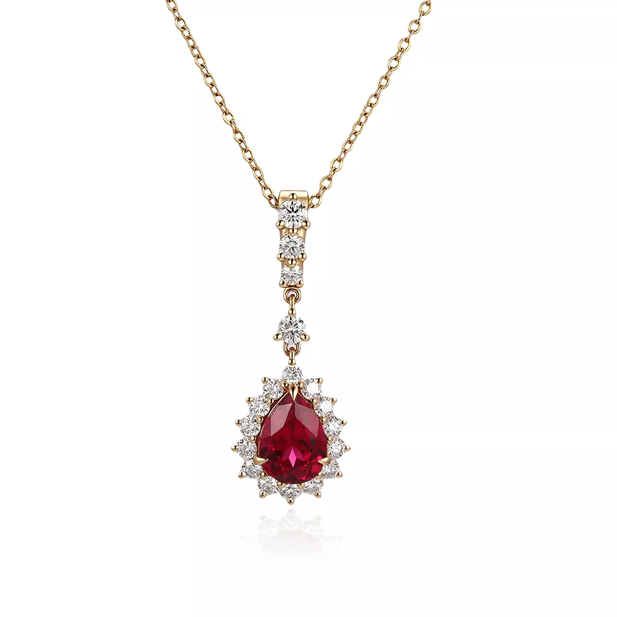 1-69 Pear Cut Lab Ruby Pendant Only Round Cut Moissanite Accent(pendant only) - Image 1