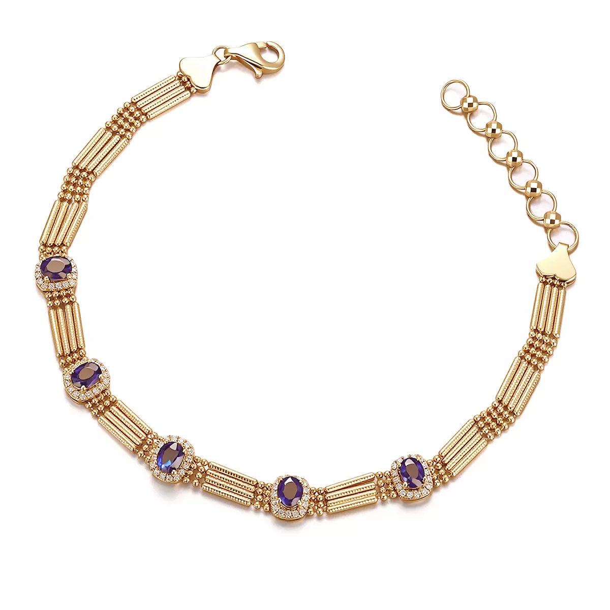 1-7-1 Diamond and Sapphire Bracelet | 18K Yellow Gold with Sapphires & Adjustable Clasp - Image 1