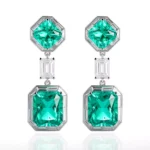 *Art Deco Style Asscher and Emerald Cut Green Lab Gemstone Drop Earrings