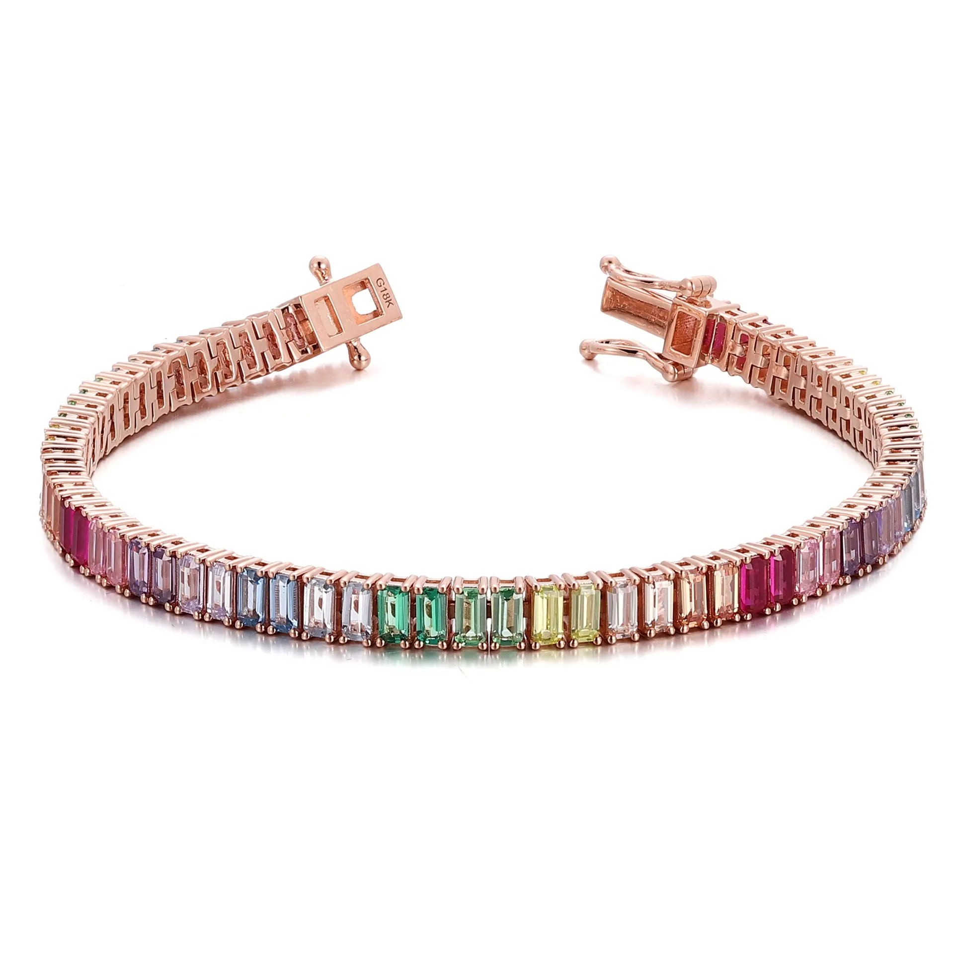 1-7-scaled-3 Emerald Cut Lab Colored-Gemstone Tennis Bracelet with Elegant Setting - Image 1