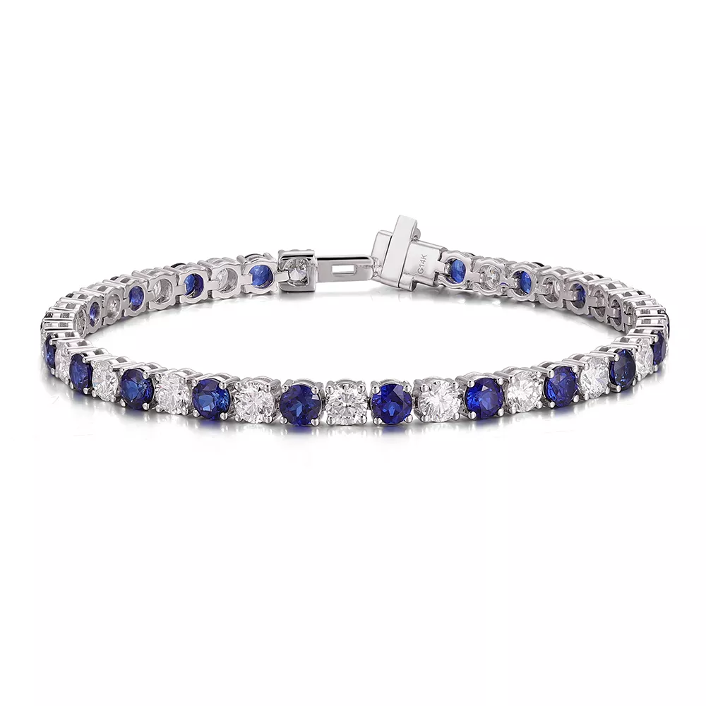1-71 *Round Cut Lab Gemstone Tennis Bracelet Classic Alternating Color - Image 1