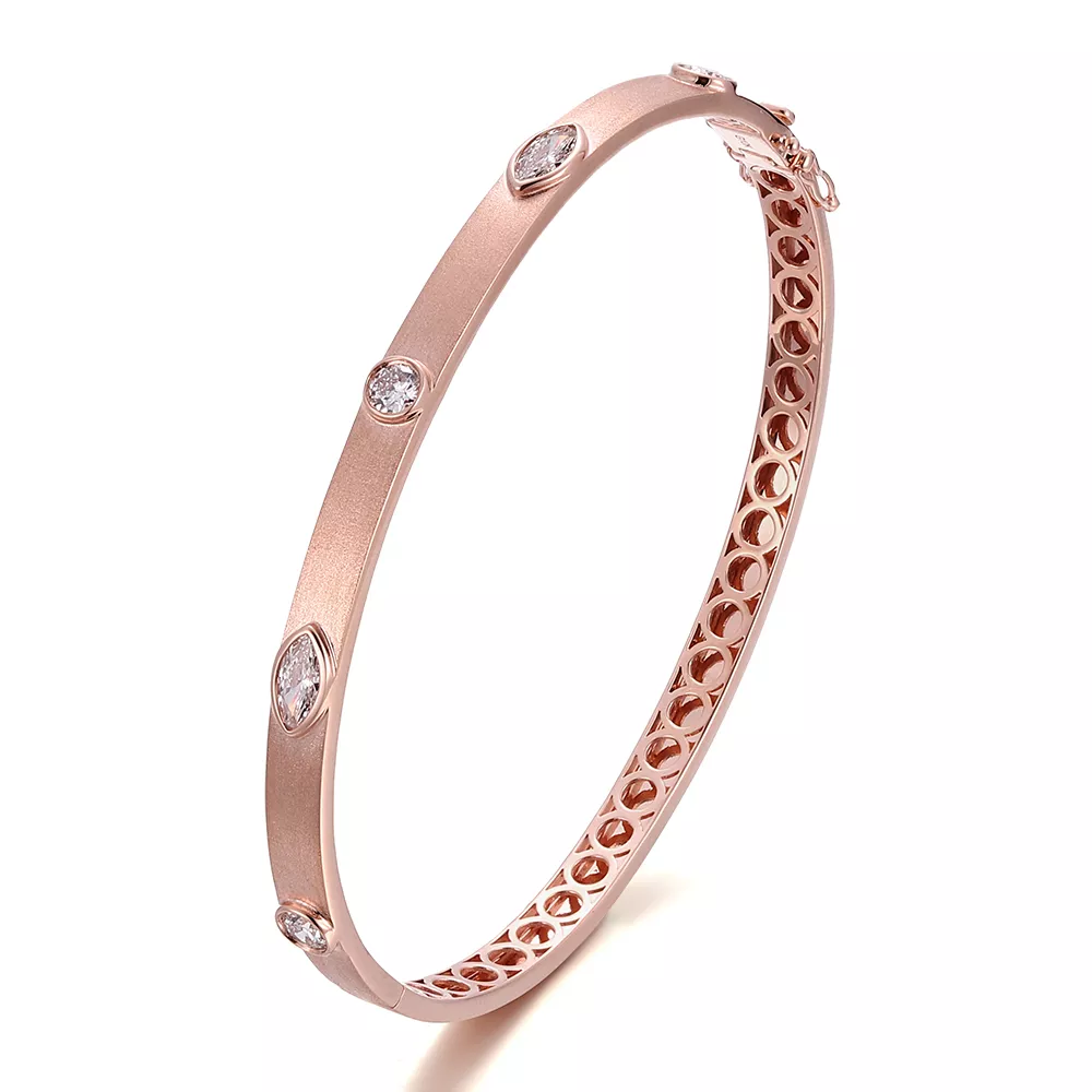 1-77 *Marquise and Round Cut Moissanite Bangle Bracelet Brushed Finish Style - Image 1