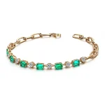 Emerald Cut Lab Emerald Bracelet with Sparkling Round Moissanite Accent