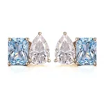 *Blue Radiant and Pear Cut Moissanite Toi et Moi Stud Earrings