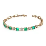 2.7ctw Emerald Cut Lab Emerald Bracelet with Sparkling Round Moissanite Accent