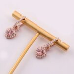 *Rose Gold Heart-Shaped Pink Gemstone Earrings with Halo - Image 7