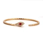 Serpent Ouroboros Bracelet | 18K Gold Yellow Ruby-Eyed Snake with Diamonds - Image 2