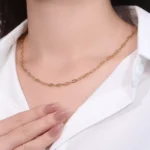 18k Yellow Gold Necklace Elongated Paperclip Link Chain Style - Image 5