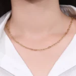 18k Yellow Gold Necklace Elongated Paperclip Link Chain Style - Image 6