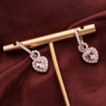 *Rose Gold Heart-Shaped Pink Gemstone Earrings with Halo - Image 8