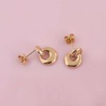 *Modern Double Circle Gold Drop Earrings - Image 5