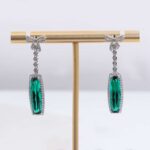 Emerald and moissanite Bow Drop Earrings - Image 4