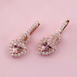 *Rose Gold Heart-Shaped Pink Gemstone Earrings with Halo - Image 3