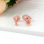 *Exquisite Rose Gold Pear Cut Padparadscha Pink Lab Gemstone Stud Earrings - Image 6