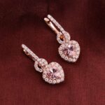 *Rose Gold Heart-Shaped Pink Gemstone Earrings with Halo - Image 9