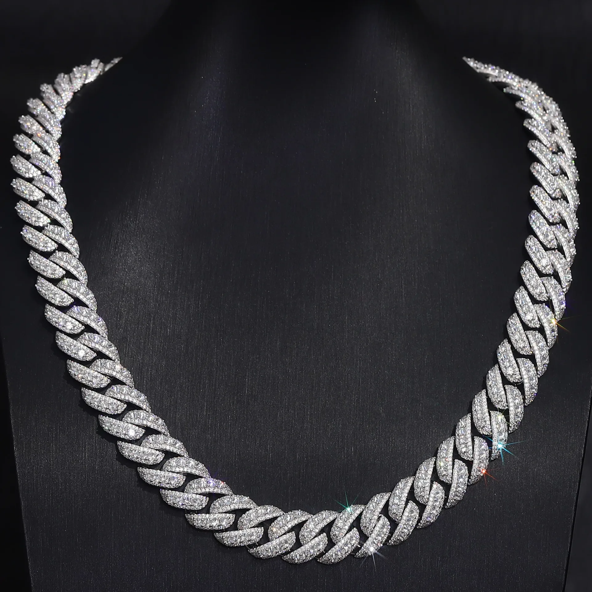 15mm-Iced-Out-Moissanite-Cuban-Link-Chain-925-Sterling-Silver-4412-scaled-1 Special Offer:15mm Iced Out Moissanite Cuban Link Chain | reverse-set center row | 925 Sterling Silver - Image 1