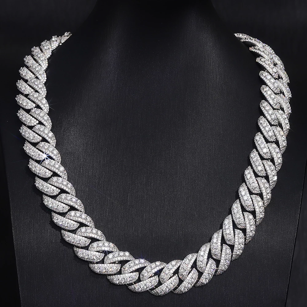 18mm-Iced-Out-Cuban-Necklace-Center-Stones-925-Sterling-Silver-2 Special Offer:18mm Iced Out Cuban Chain | Center Stones | 925 Sterling Silver - Image 1