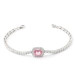 Emerald Pink Lab Gemstone Halo Tennis Bracelet - Image 3