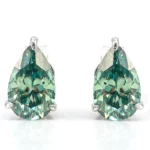 *Elegant Pear Cut Green Moissanite Solitaire Stud Earrings with Prong Setting