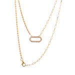 Modern Mixed Chain Diamond Oval Pendant Necklace in 18k Yellow Gold - Image 2