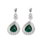 *Exquisite Pear-Shaped emerald Halo Drop Earrings - Image 2