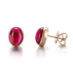 5CTW Classic Stud Earring with Oval Cut Cabochon Lab Red Gemstone - Image 2