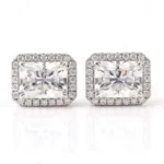 *Halo Moissanite White Gold Stud Earrings