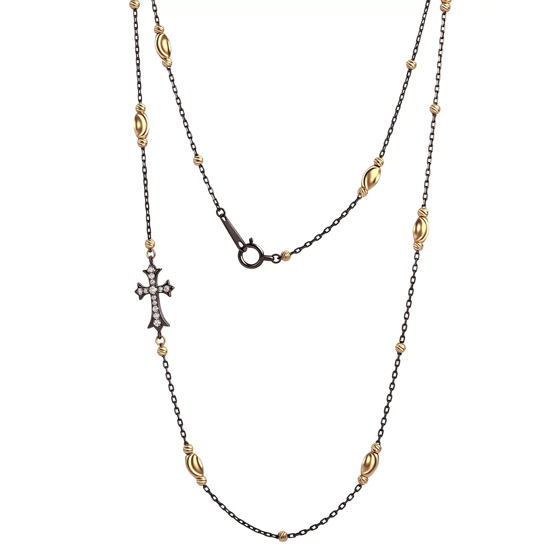 2-20-scaled-1 Vintage Contrast Cross Choker | Round-Cut Lab Diamonds with 18K Gold Beads - Image 1