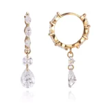 Pear Whisper Earrings | Pear & Marquise Lab Diamond Drop Earrings in 18K Yellow Gold - Image 2