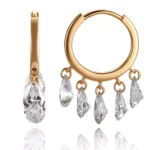 Pear-shaped Tassel Earrings | Pear-Cut Lab Diamond Tassel Hoops in 18K Yellow Gold
