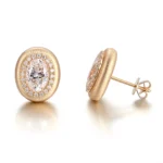 Oval Halo Radiance Studs | Oval-Cut Lab Diamond Earrings with Full Halo in 18K Yellow Gold(Earring backs not included) - Image 2