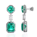 *Art Deco Style Asscher and Emerald Cut Green Lab Gemstone Drop Earrings - Image 2