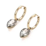 Pear Cut Moissanite Drop Earrings with Elegant Polished Gold Hoops - Image 2