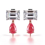 *Convertible Emerald and Pink Pear Cut Moissanite Drop Earrings
