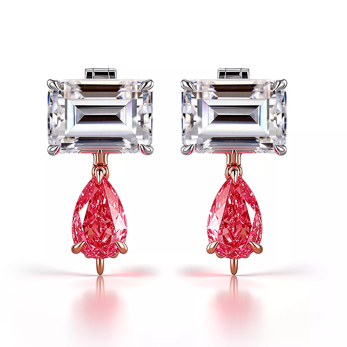 2-35 *Convertible Emerald and Pink Pear Cut Moissanite Drop Earrings - Image 1