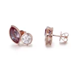 *Modern Bezel Set Toi et Moi Marquise Lab Gemstone and Moissanite Stud Earrings - Image 2