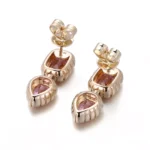 *Pink Lab Gemstone Cushion and Pear Drop Earrings with Scalloped Bezel - Image 3