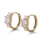 Asscher Cut Lab Diamond Hoop Earrings Geometric Trilogy Design - Image 2