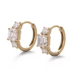 Asscher Cut Lab Diamond Hoop Earrings Geometric Trilogy Design