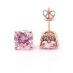 Classic Cushion Cut Pink Lab Gemstone Solitaire Stud Earrings - Image 2