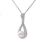 *Ethereal Dewdrop: 16-Inch Pearl & Moissanite Pear Pendant Necklace - Image 2