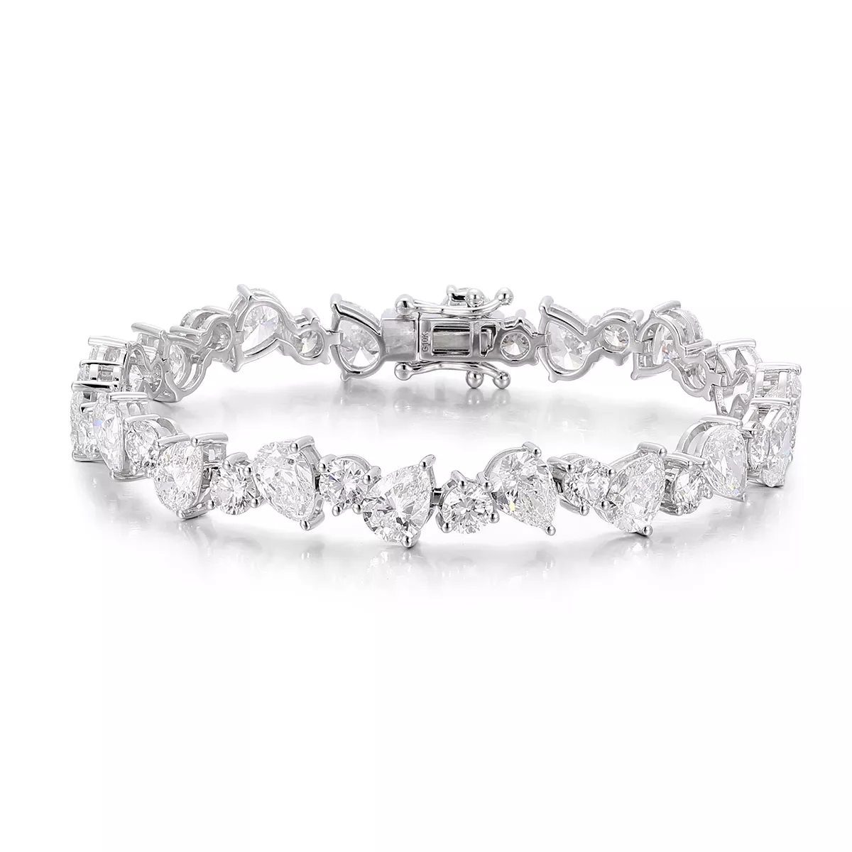 2-5-5 20CTW Pear Cut and Round Cut Moissanite Bracelet with Sparkling Multi-Shape Cluster Design - Image 1