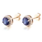 *Gorgeous Yellow Gold Round Cut Blue Lab Gemstone Stud Earrings - Image 2